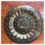 MIXED METAL CHARGER | Possibly Japanese, showing a peacock in the center - dia. 13-1/2 in.