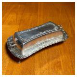 STERLING SILVER BUTTER DISH | Footed sterling silver butter dish with top glass liner, total weighab