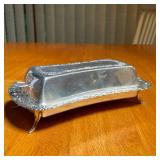 Footed sterling silver butter dish with top glass liner, total weighable silver approximately 8 ozt 