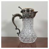 TIFFANY CRYSTAL & SILVER PLATE PITCHER | Tiffany Makers silver soldered lid and handle on a heavy cu
