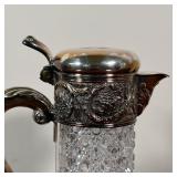 Tiffany Makers silver soldered lid and handle on a heavy cut crystal pitcher - h. 9-1/2 x w. 7 in.