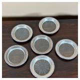 (6pc) SET STERLING COASTERS | Glass star coasters with sterling silver liners, by Frank M. Whiting &