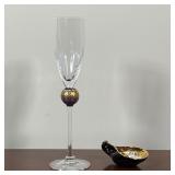 (2pc) ART GLASS | Including a tall champagne flute with ribbed cup and a cobalt and gilt stem, signe