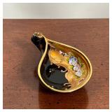 small shell-form cranberry glass dish with gilding and raised decoration - h. 10-1/4 in. (flute)