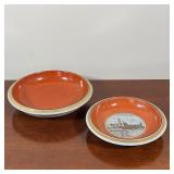 (2pc) ROYAL COPENHAGEN DISHES | Orange glaze with gilt rims, with cracked ice design throughout, one