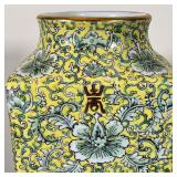 Having flowers and leaves on a yellow background, signed "Y.Y. Japanese." decorated in Hong Kong - h