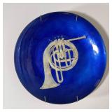 cobalt dish with French horn in the center (dia. 8 in.), marked on the back, "Tanglewood 1986 by Kov