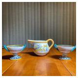 (3pc) G.P. DERUTA ITALIAN PORCELAIN | Including a pair of hand painted footed bowls / compotes made 