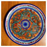 (3pc) FAIENCE POTTERY | Including a North Wind form plaque, a painted plate, and a game bird serving