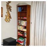 MODERN BOOKCASE | Narrow bookshelf with five open shelves, with label from "The Workbench, New York,