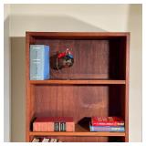 MODERN BOOKCASE | Narrow bookshelf with five open shelves, with label from "The Workbench, New York,