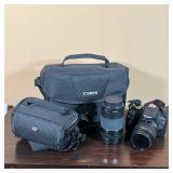 CANON EOS REBEL T5 | With a Canon carrying case, charger, and two lenses: a Canon 18-55mm lens and a
