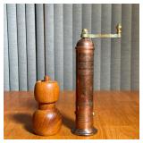 (2pc) SALT & PEPPER MILLS | Including a wooden salt mill and a Greek copper pepper grinder (h. 9 in.