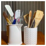 GROUP KITCHEN UTENSILS | Two canisters with various useful utensils