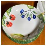 glass serving bowl with five matching dessert dishes all with leaf motif