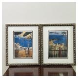 PAIR COASTAL ART PRINTS | Coastal scenes, each matted and framed - h. 17-3/4 x w. 14-1/2 in. (frame)