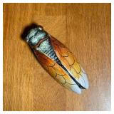 HAND PAINTED CICADA DECAL | Wall appliqué, signed and dated on the back - l. 6-3/4 in.