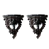 PAIR ROCOCO HANGING SHELVES | Painted ceramic shelves with rococo devices and acanthus leaves - 13 x