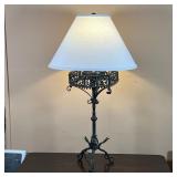 IRONWORK TABLE LAMP | Unique design, hand-wrought, with snake form tripod base and intricate viney d