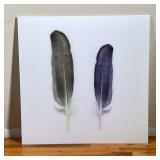 ACRYLIC FEATHER ART | Monochrome image / cyanotype photo of two feathers printed on acrylic, with ar