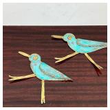 PAIR METAL BIRD DECALS | Handmade painted metal bird wall appliqués, each signed - h. 6-3/4 x 10-1/4