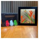 (2pc) DECORATIVE WALL ART | Including a silvered plaque with butterflies (signed) and a reverse pain