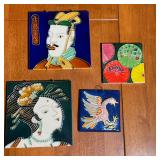 (4pc) DECORATIVE TILE PLAQUES | Including two of Chinese subject (6 x 6 in.), one with parasols, and