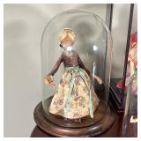 (5pc) DOLLS IN DISPLAY CASES | Some in bell jar glass displays - h. 15-1/2 x w. 10-1/2 x d. 8 in., l