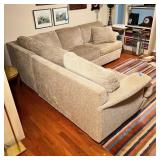 Corner couch with overall textured cotton upholstery, seat depth 39 in. - overall h. 28 x l. 93 x 93