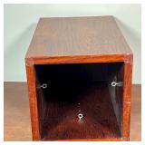 pedestal with contrasting woods, no apparent makers mark or label; removable inset top- great for ar