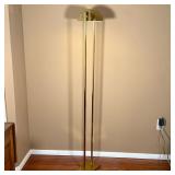 MODERN BRASS FLOOR LAMP | Deco style, semi circle shade on two square column supports attached to a 