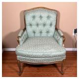 FRENCH BERGERE ARMCHAIR | Armchair with tufted backrest and loose seat cushion, textured light green