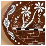 wood plaque with inlaid engraved bone depicting elephants crossing a bridge - 11-3/4 x 17-1/2 in.