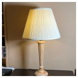 PAINTED WOOD TABLE LAMP | Fluted column table lamp, light wood with white paint, with a pleated shad