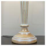 column table lamp, light wood with white paint, with a pleated shade - overall h. 30 x dia. 17 in.