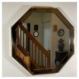 OCTAGONAL WALL MIRROR | Contemporary / modern design gold toned chrome frame with flat glass mirror 