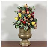 HAMMERED BRASS URN | With faux fruit arrangement; overall h. 28 in. - h. 12 in. (urn)