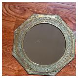 OCTAGONAL BRASS MIRROR | Round mirror within in an octagonal brass frame with patina - dia. 12-1/8 i