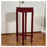 RED PAINTED SIDE TABLE | Tall red painted pedestal side table or plant stand - h. 32 x w. 11-1/4 x d