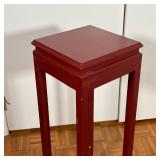 RED PAINTED SIDE TABLE | Tall red painted pedestal side table or plant stand - h. 32 x w. 11-1/4 x d