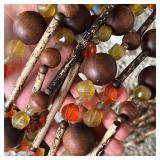 BEADED WALL HANGING  | With wood beads and amber-type faceted beads hanging from a metal chain - hea