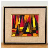 ABSTRACT OIL PAINTING | "Indian Village" Oil on board Mid-century abstract composition with triangul