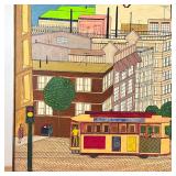 San Francisco cityscape by V. Fulgenzi, signed and dated 1966 lower right, showing the Oakland Bay B