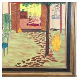 Mid-century painting, oil or acrylic on canvas, signed lower right, showing two nude figures in a co