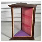 TRIANGULAR CORNER CABINET  | Small display cabinet with two angled glazed sides and a wood back door