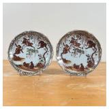 PAIR JAPANESE MONKEY PLATES  | Showing monkeys among wisteria branches, partial transferware plates 
