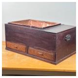 JAPANESE HIBACHI, 19th CENTURY  | Carved wood frame with two drawers and having a copper insert- h. 