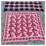 (2pc) HANDMADE BLANKETS  | Vintage hand woven blankets in overall red threads, ideal for decorative 