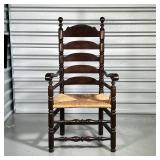 19th CENTURY BREWSTER CHAIR  | Ladder back, sausage turnings, open tapered hand holds, rush seat - h