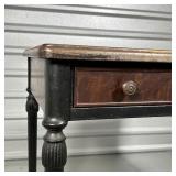 Federal style, having a single drawer over fluted tapering legs- the entire table is metal, some par